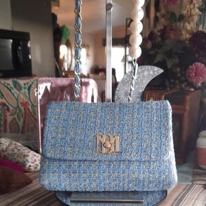 Badgley Mischka Blue Tweed Shoulder Bag